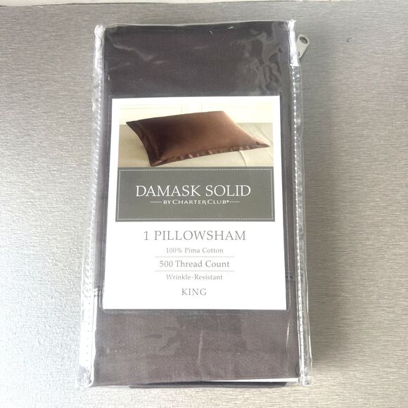 Charter Club Damask Solid 1-King Pillowsham 500 Thread Count 100% Pima Cotton - Picture 1 of 4